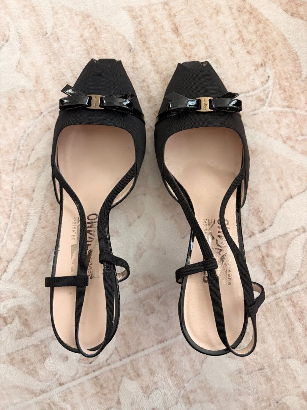 Salvatore Ferragamo black peep toe 2in black heels in 6